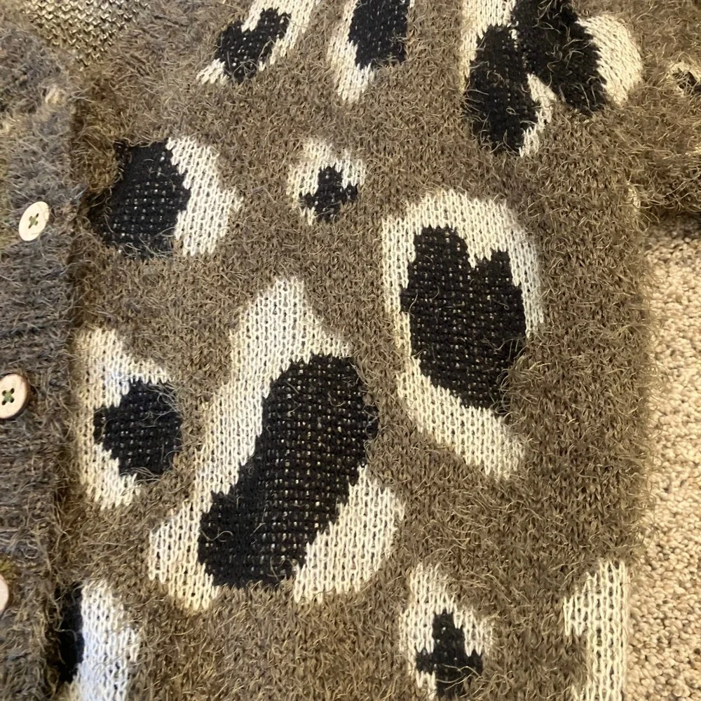 Madden Girl Girls XL 14/16 Fuzzy Leopard Print Cardigan Olive Green Sweater Y2K